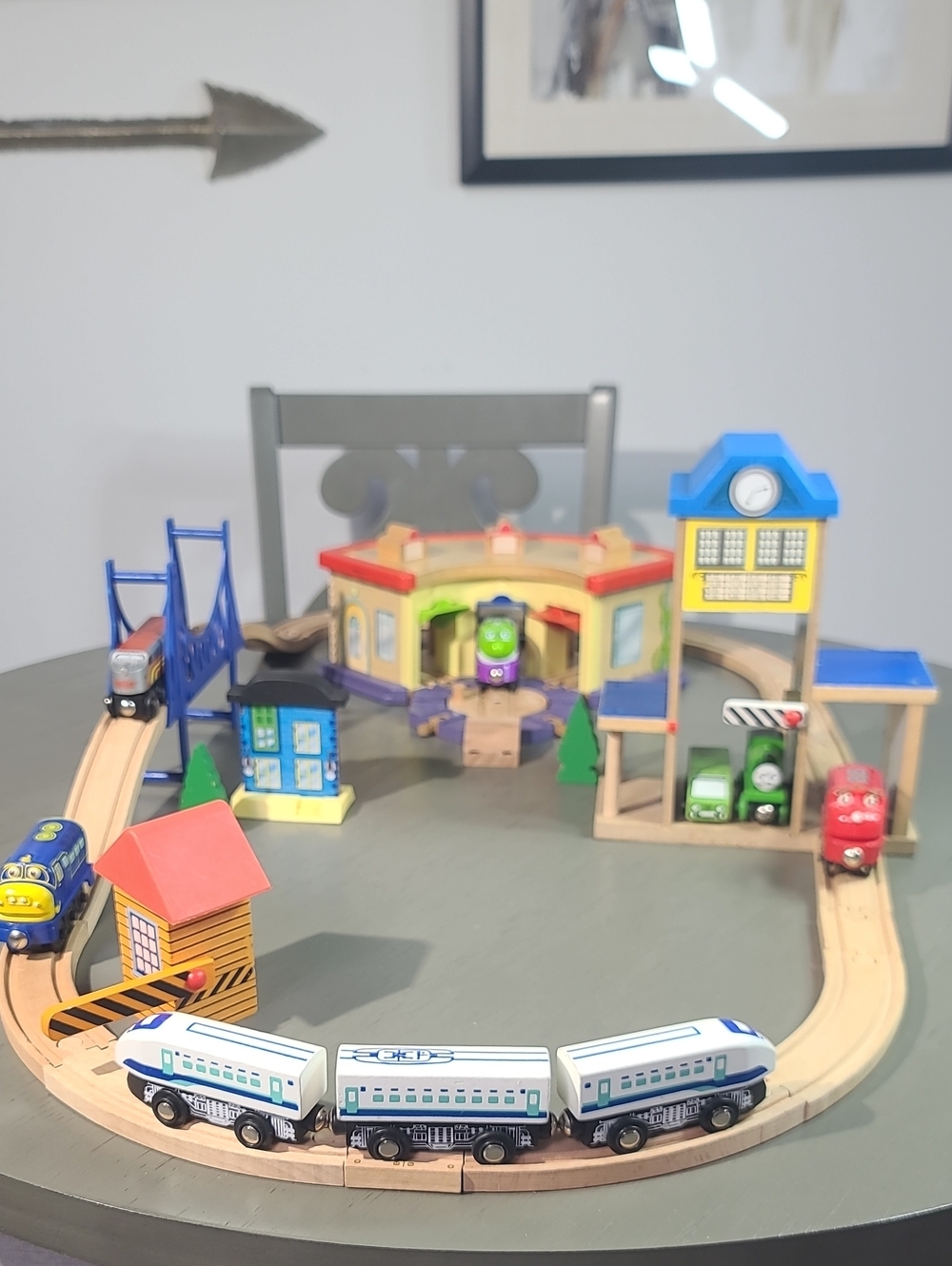 Kids Wooden Train Set - Blue & White Bullet Train Playset
